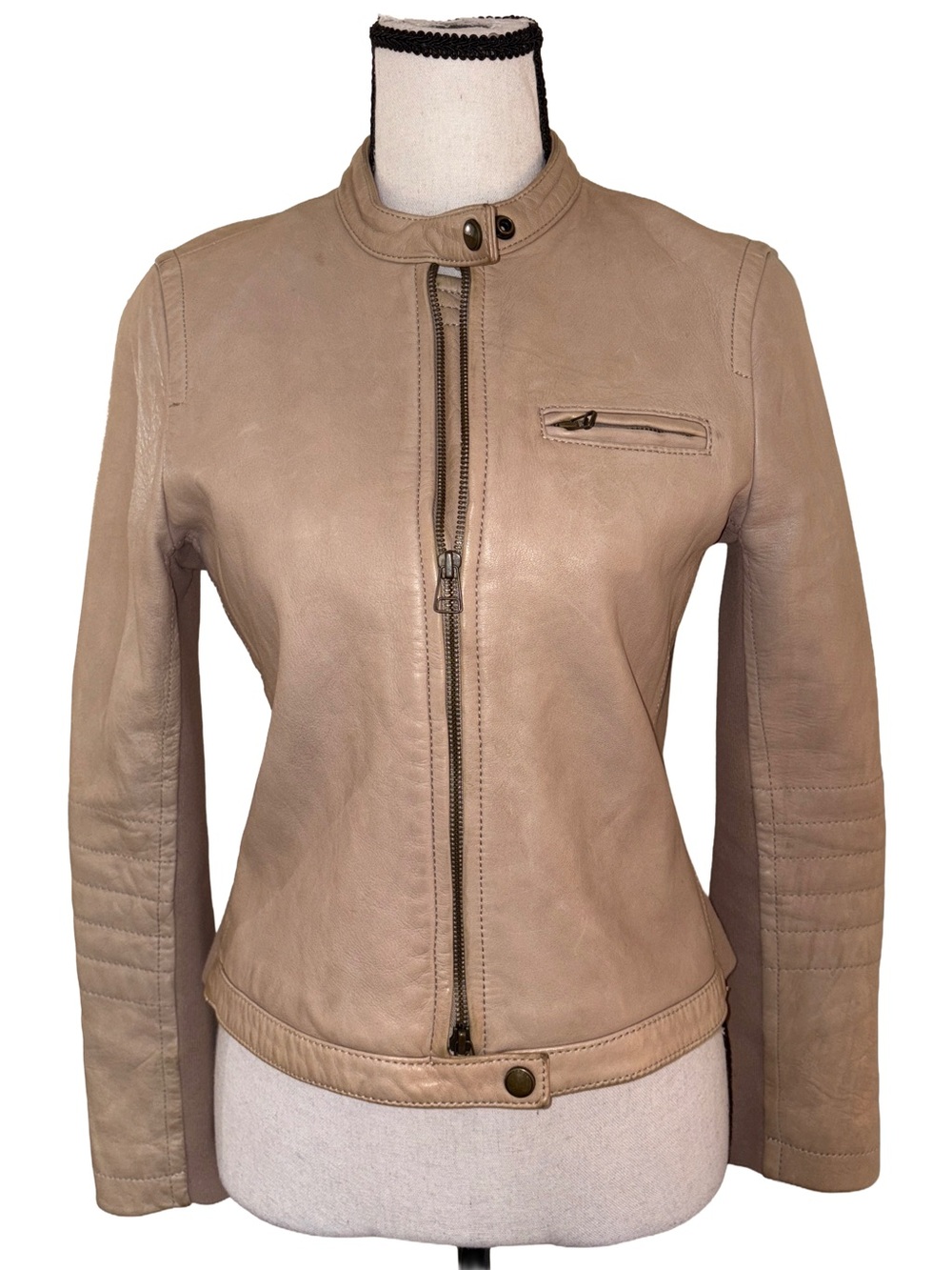 J.Crew Collection Genuine Leather Moto Jacket Beige Taupe Size 4